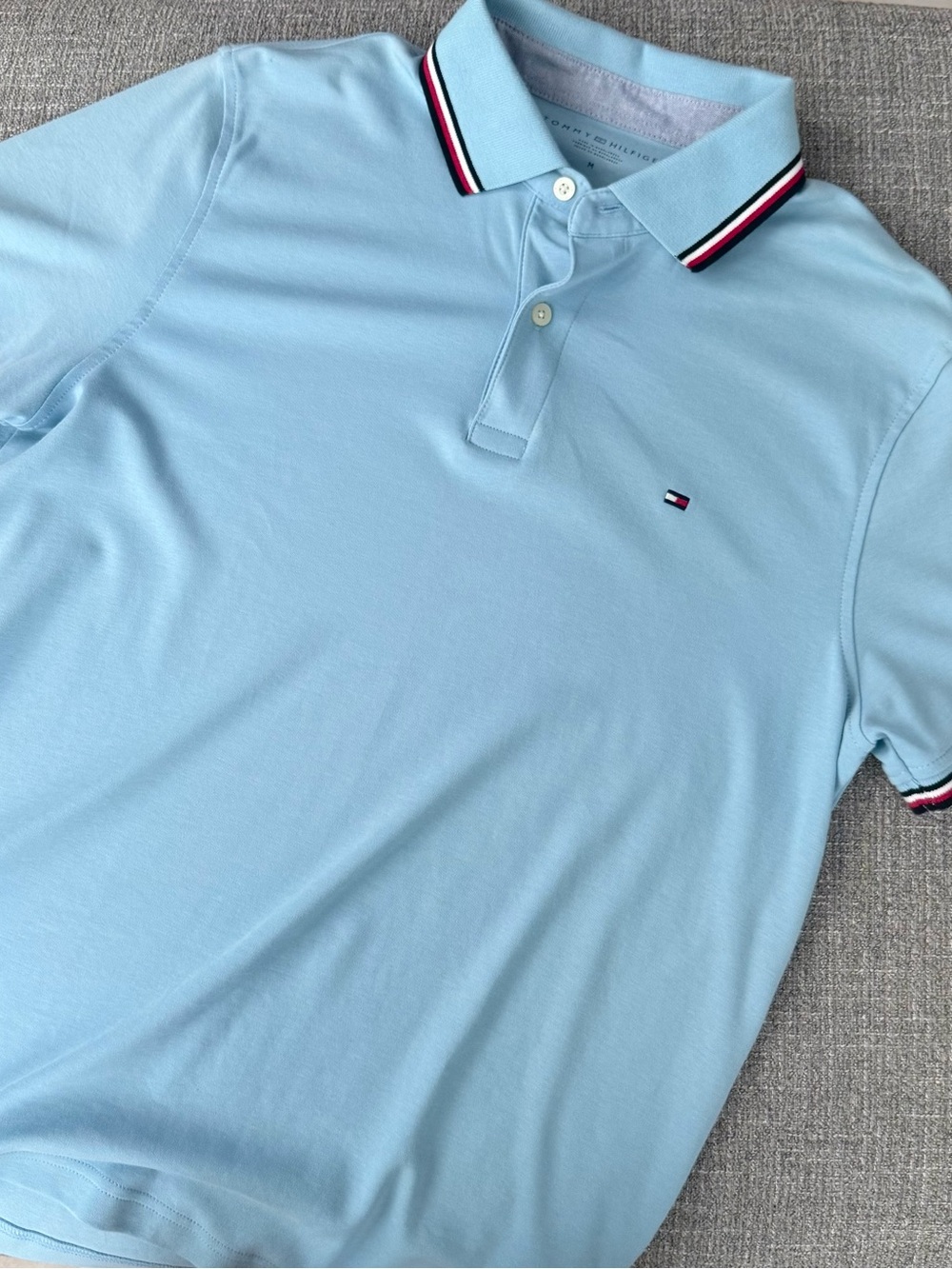 Tommy Hilfiger Light Blue Polo with Navy-Red-White Trim